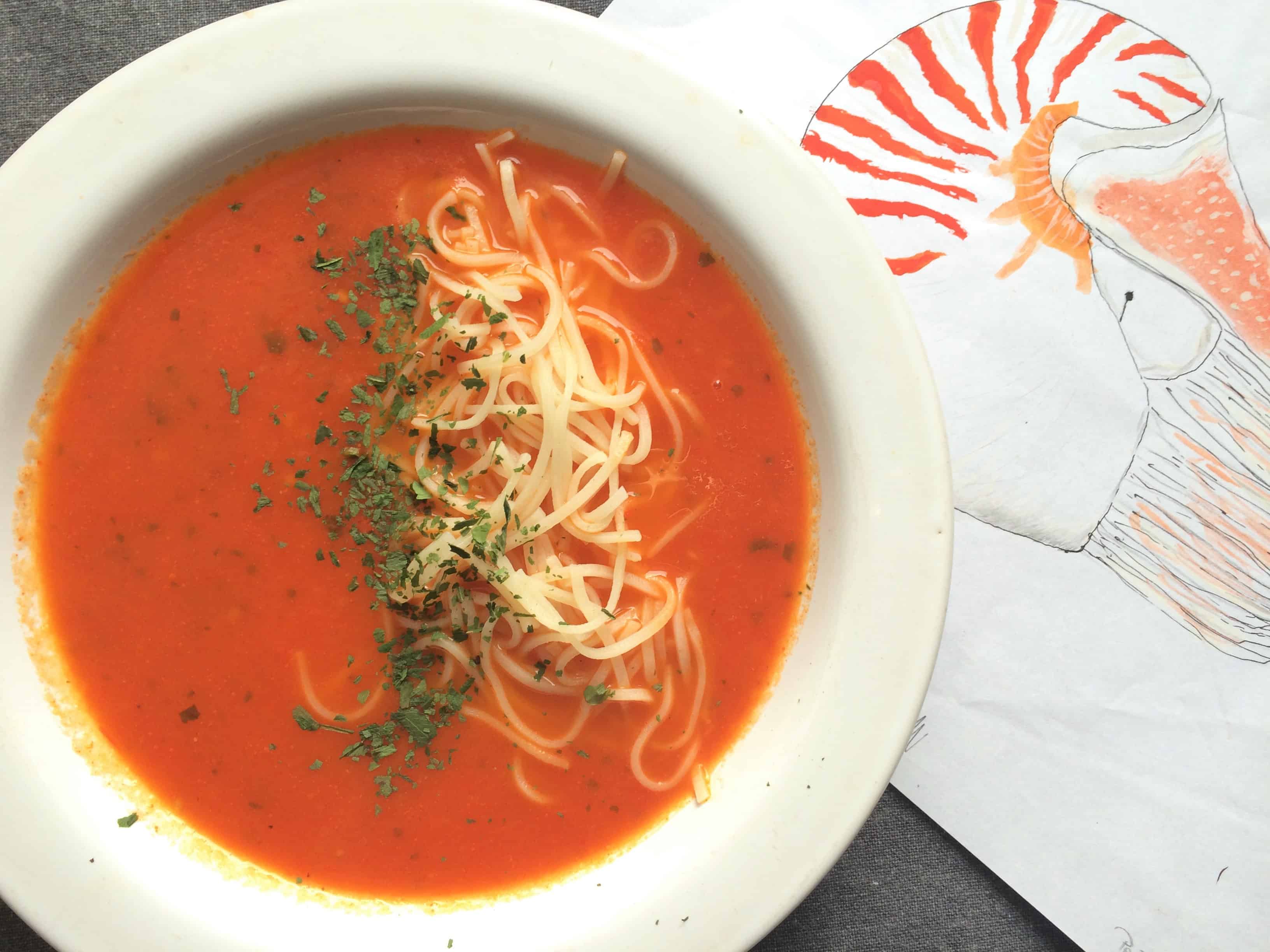 zupa pomidorwa z czosnkiem i pławikiem